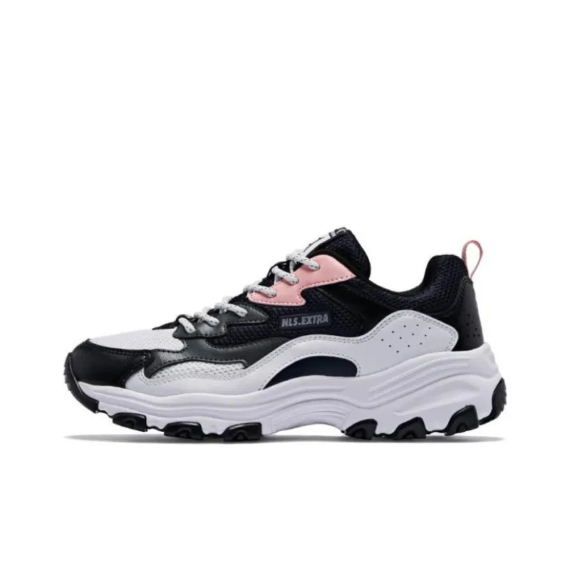 QIAODAN Anti Slip Wear Resistant Low Top Chunky Sneakers Women's Black White Pink-0