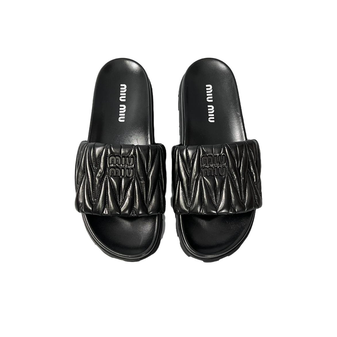 MIU MIU Slide Slippers Women's Black - POIZON