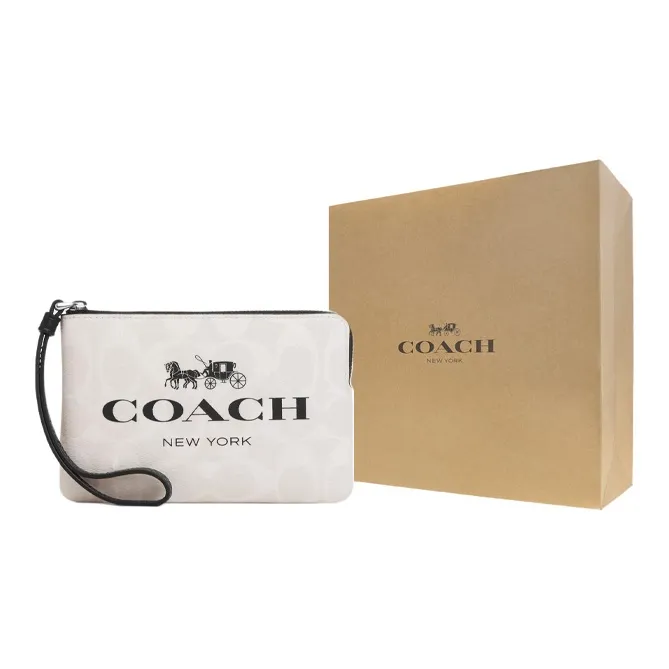 COACH Corner Zip Artificial Leather Wrist Bag Small Size Women's Chalk Multicolor-5