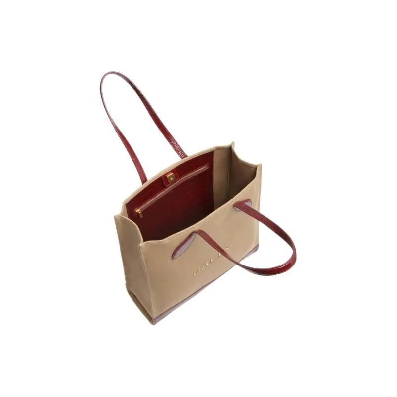 BALLY Cow Leather Tote Bag Shopping Bag Handbag Large Size Women's Brown-3