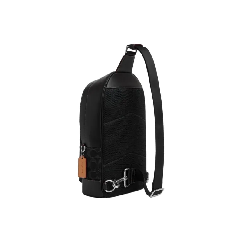 COACH West Fabric With Cow Leather Shoulder Bag Crossbody Bag Sling Bags Medium Size Men's Black-1