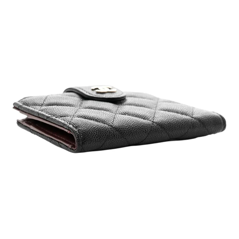 CHANEL Caviar Cow Leather Wallet Card Holder, Wallet Unisex Black-2