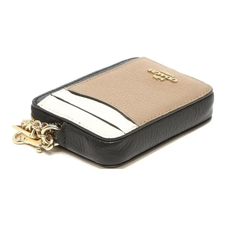COACH Card Case Pebbled Leather Card Holder Pendant Bag Merch Mini Women's White & Milk Tea Brown-4