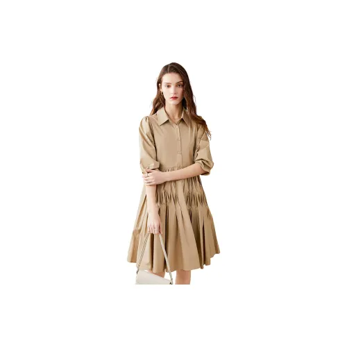 Like the age of water Short-Sleeved Dresses Women's Khaki