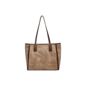 JANE KLAIN Synthetic Leather Tote Bag Shoulder Bag Large Size Women's Khaki/Dark Tea/Blue