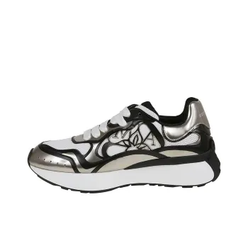 Alexander McQueen Sprint Runner Black White Silver Tone Seal