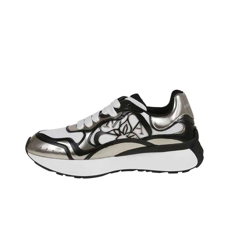 Alexander McQueen Sprint Runner Black White Silver Tone Seal-0