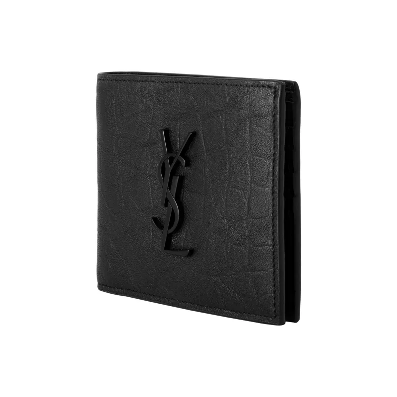 SAINT LAURENT CASSANDRE Crocodile Pattern Cow Leather 50% Off Wallet Unisex Black-1