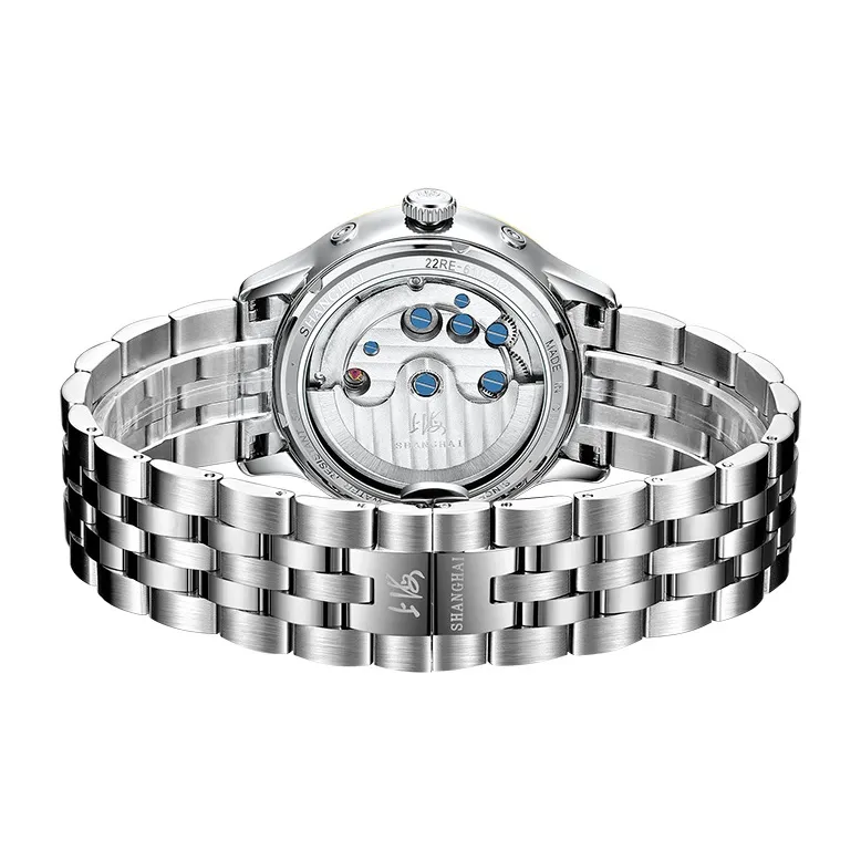 SHANGHAI National Collection Automatic Mechanical Movement Steel Strap Watch Men's Watches White Dial 22RE 610 2L27-11
