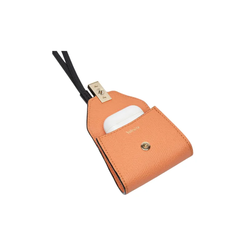 Valextra Millepunte Calfskin Earphone Case Women's Orange & Black-3