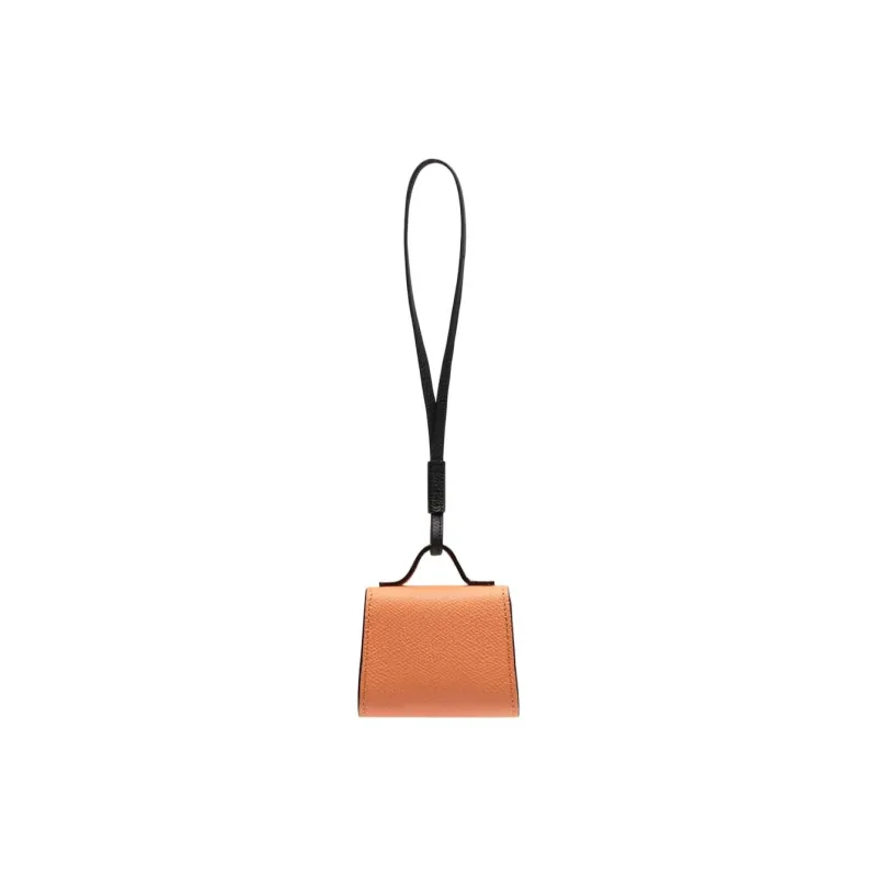 Valextra Millepunte Calfskin Earphone Case Women's Orange & Black-2