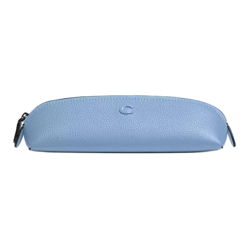 COACH Pencil Case Leather Storage Bag Small Size Men's Light Blue-0