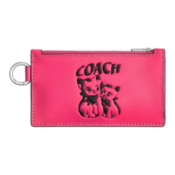 COACH LIL NAS Collaboration Calfskin Wallets Card Holders Men's Rose Red