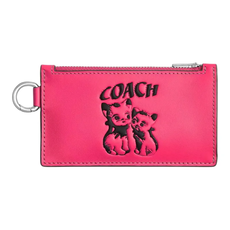 COACH LIL NAS Collaboration Calfskin Wallets Card Holders Men's Rose Red-0