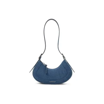 CHARLES&KEITH Denim Shoulder Bag, Pea Bag Single Shoulder Bag Women's Dark Denim Blue