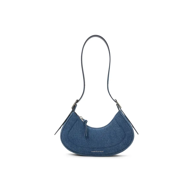 CHARLES&KEITH Denim Shoulder Bag, Pea Bag Single Shoulder Bag Women's Dark Denim Blue-0