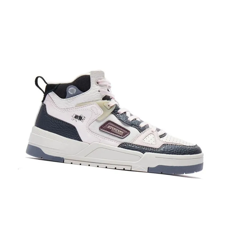 QIAODAN Infinite Abrasion Resistant, Lightweight, And Breathable High Top Skateboard Shoes Women's White Pink Black-2