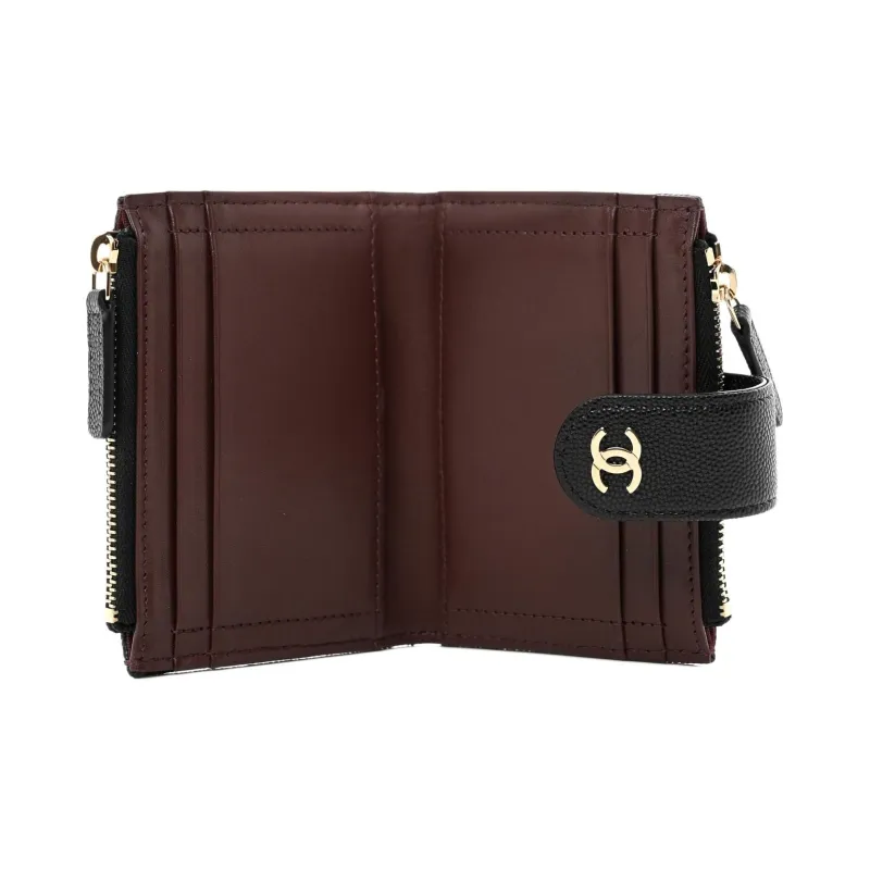 CHANEL Caviar Cow Leather Wallet Card Holder, Wallet Unisex Black-3