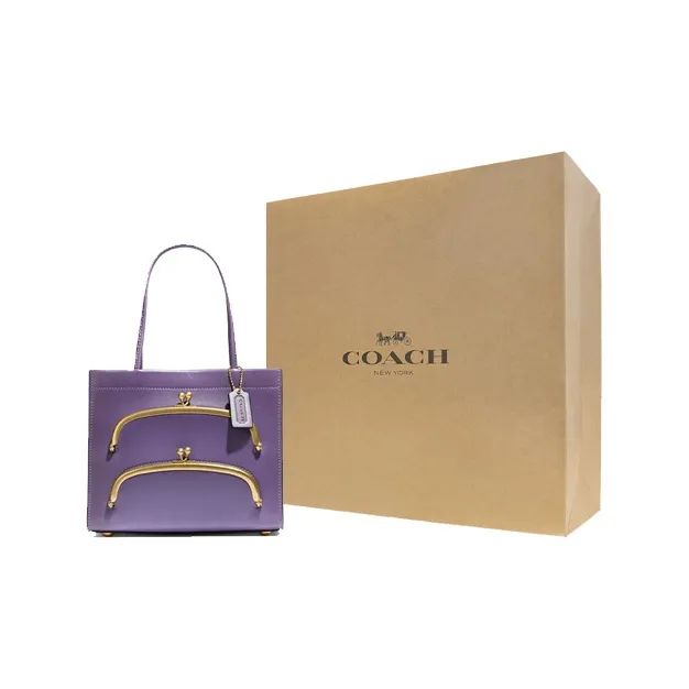 COACH Cashin Leather Tote Bag, Shopping Bag, One Shoulder Handbag Trumpets Women's Purple-5