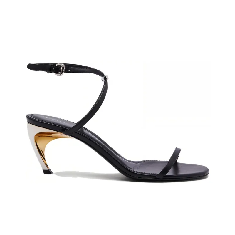 Alexander McQueen Armadillo Metallic Faux leather Sandals 'Black' Women's-1