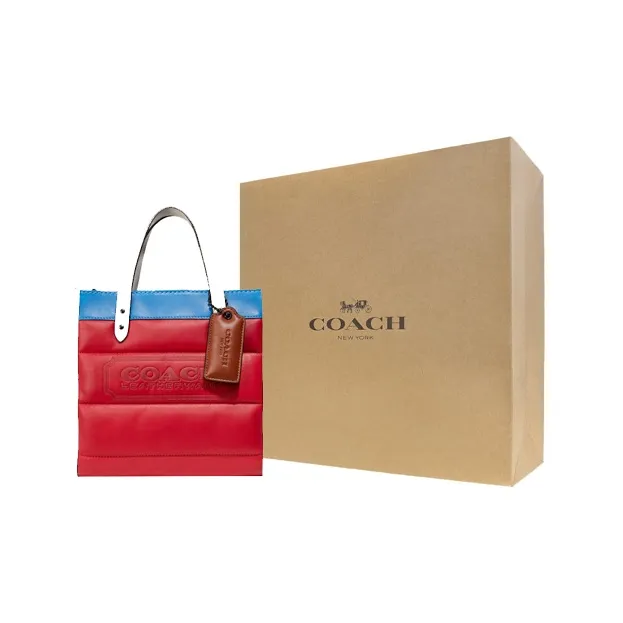 COACH Field Leather Handbag Tote Bag Shopping Bag Crossbody Bag Small Size Women's Candy Red & Blue-4