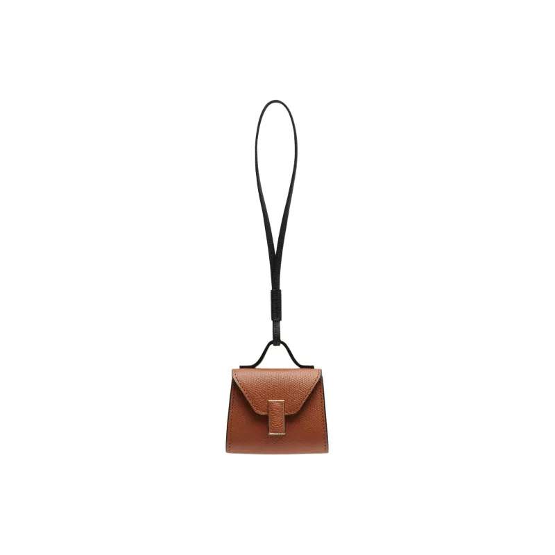 Valextra Millepunte Calfskin Earphone Case Women's Gold Brown & Black-1