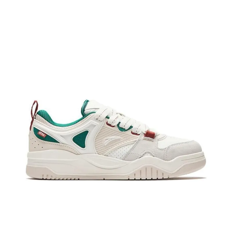 Anta Sea Salt Puffy Shoes Height Increasing Low Top Skateboard Shoes Men's White Gray Green-1