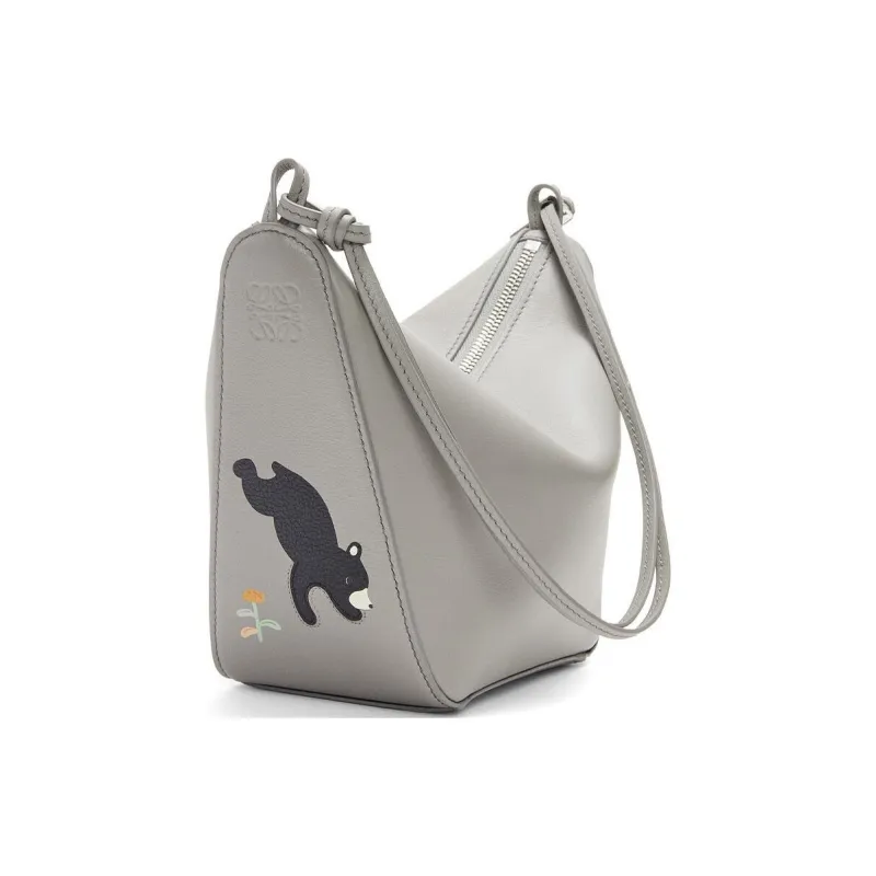 LOEWE Suna Fujita Collaboration Hammock Hobo Calfskin Handbag Shoulder Bag Women's Pearl Gray-2