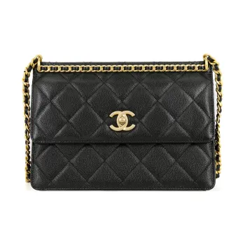 CHANEL Grain Embossed Caviar Cow Leather Flap Bag, Crossbody Bag, Shoulder Bag Women's Black
