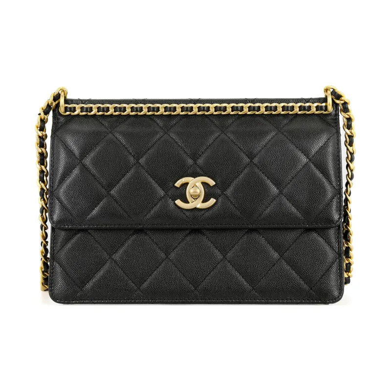 CHANEL Grain Embossed Caviar Cow Leather Flap Bag, Crossbody Bag, Shoulder Bag Women's Black-0
