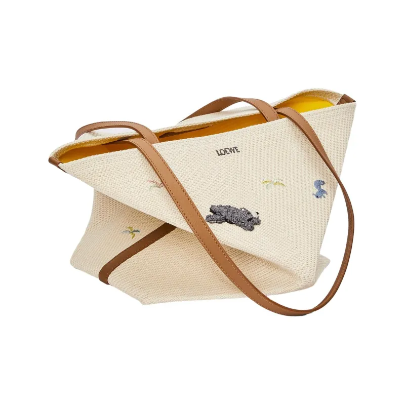 LOEWE Suna Fujita Collaboration Canvas Tote Bag Shopping Bag Handbag Women's Natural-3