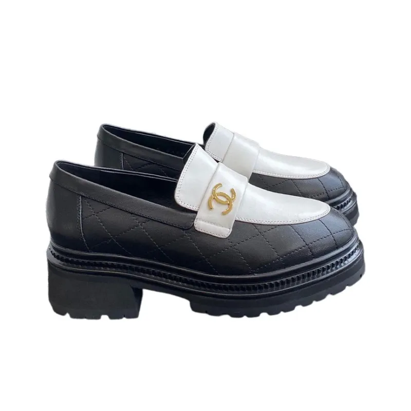 CHANEL Loafers Women's White Black-3