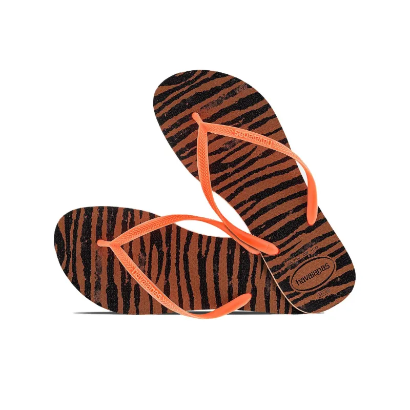 Havaianas Slim Animals Slip Resistant Flip Flops Women's Brown Black-2