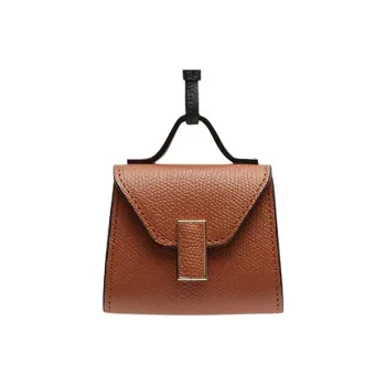 Valextra Millepunte Calfskin Earphone Case Women's Gold Brown & Black