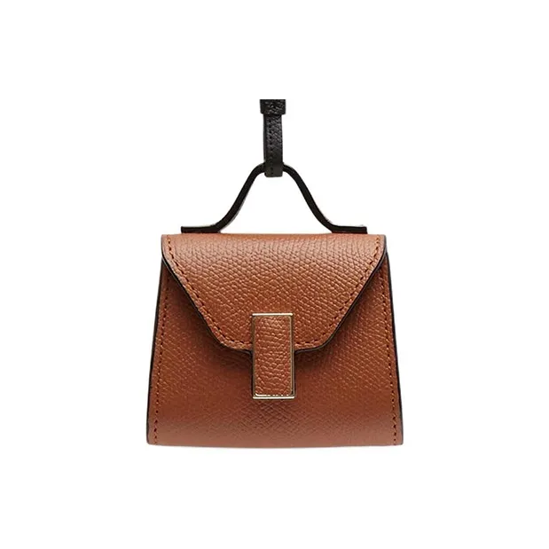 Valextra Millepunte Calfskin Earphone Case Women's Gold Brown & Black-0