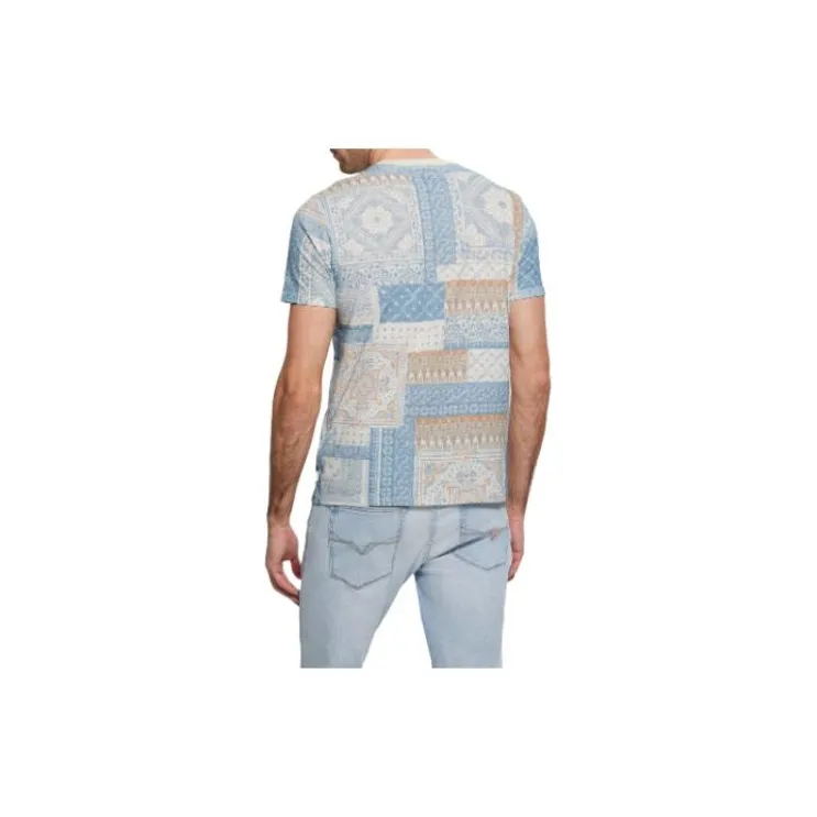 GUESS Eco Linen-Blend Tile Tee T-Shirt Men's Blue-1