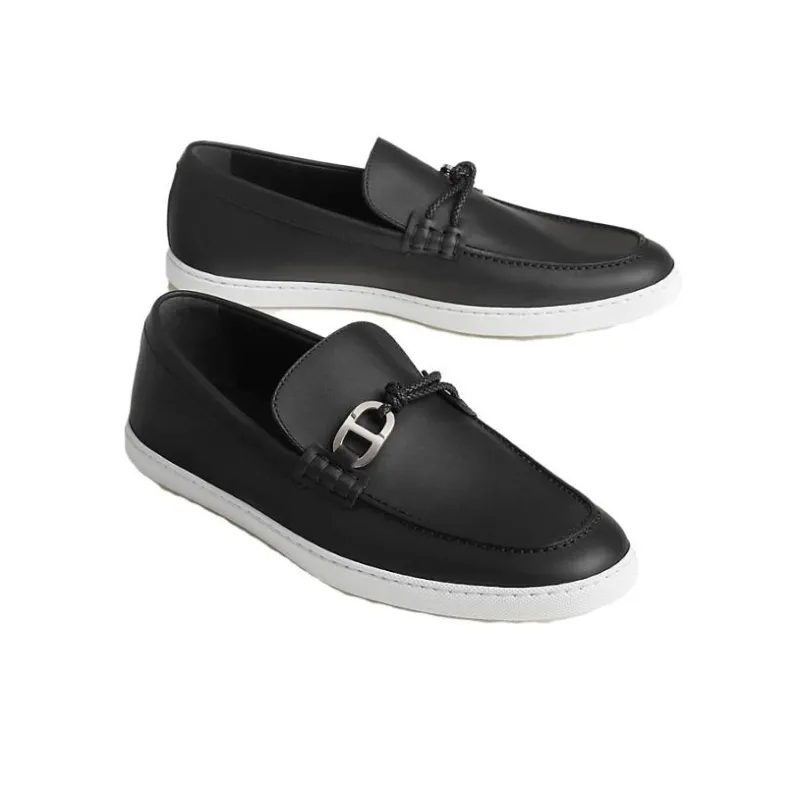 HERMES Chaine D'Ancre Loafers Men's Black-2