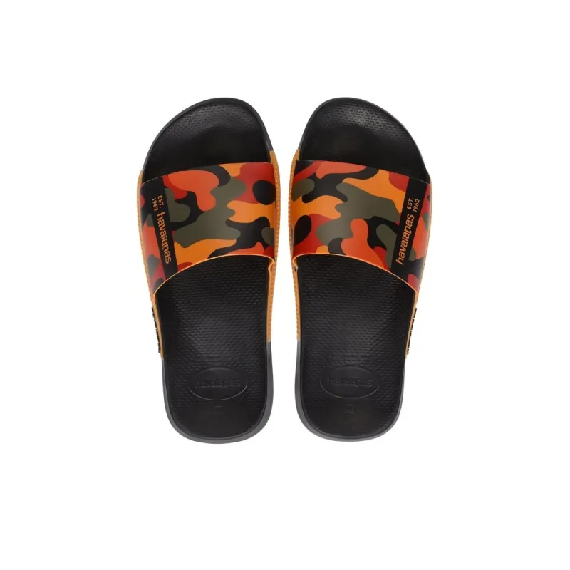 Havaianas Slide Print Slide Slippers Unisex Black Orange-3