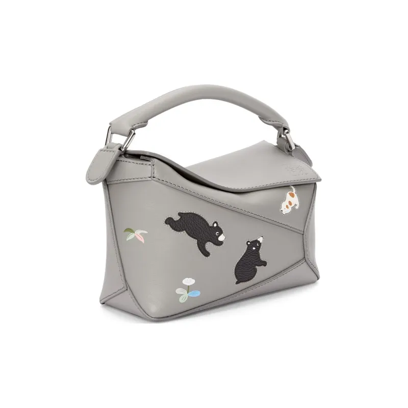 LOEWE Suna Fujita Collaboration Satin Calfskin Handbag Shoulder Bag Crossbody Bag Mini Women's Pearl Gray-1