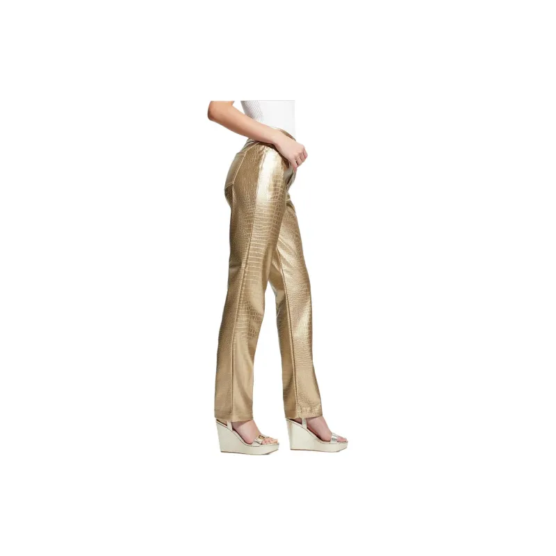 GUESS Ambra Metallic Faux-Leather Pants Casual Pants Women's Gold-2