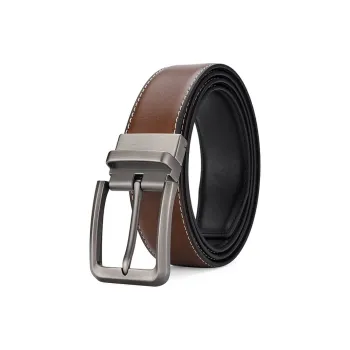 PISHUSHU Commute Versatile Gentleman Rotating Pin Buckle Cow Leather Leather Belts Men's Brown Width 3.4cm