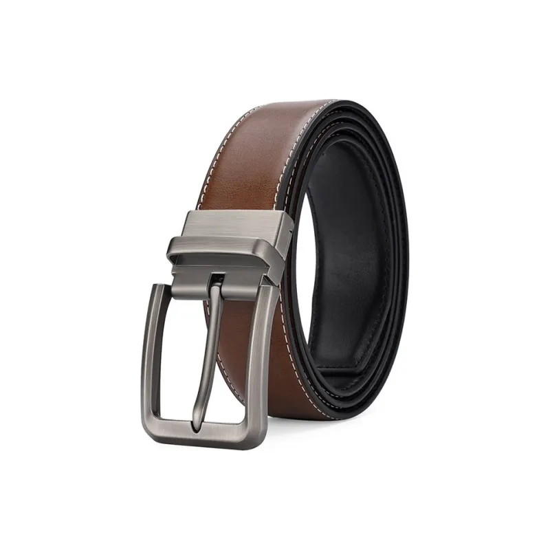 PISHUSHU Commute Versatile Gentleman Rotating Pin Buckle Cow Leather Leather Belts Men's Brown Width 3.4cm-0