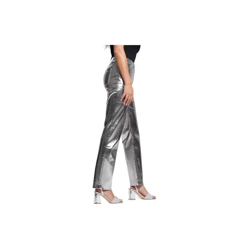 GUESS Ambra Metallic Faux-Leather Pants Casual Pants Women's Silver-2