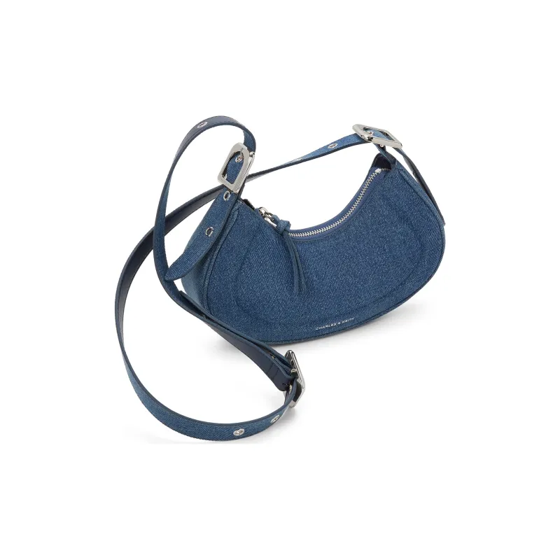 CHARLES&KEITH Denim Shoulder Bag, Pea Bag Single Shoulder Bag Women's Dark Denim Blue-2
