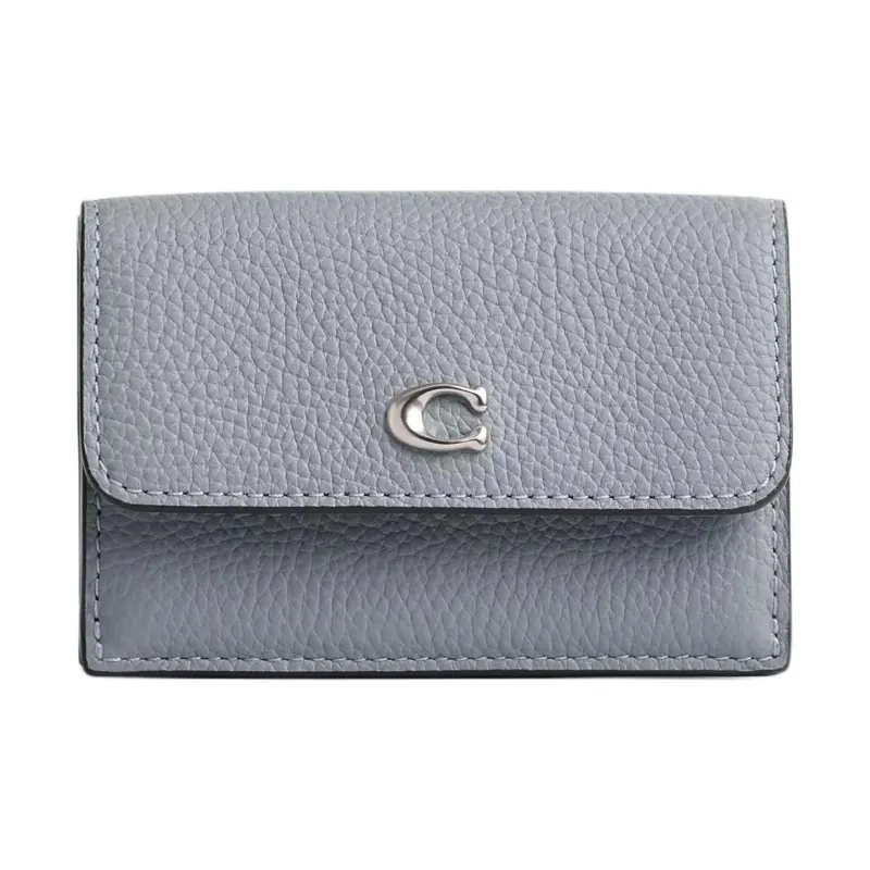 COACH Leather Coin Purses Wallets Mini Women's Gray Blue-0