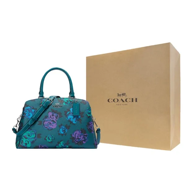COACH Sprint Canvas With Leather Shoulder Bag Crossbody Bag Handbag Large Size Women's Deep Turquoise-5