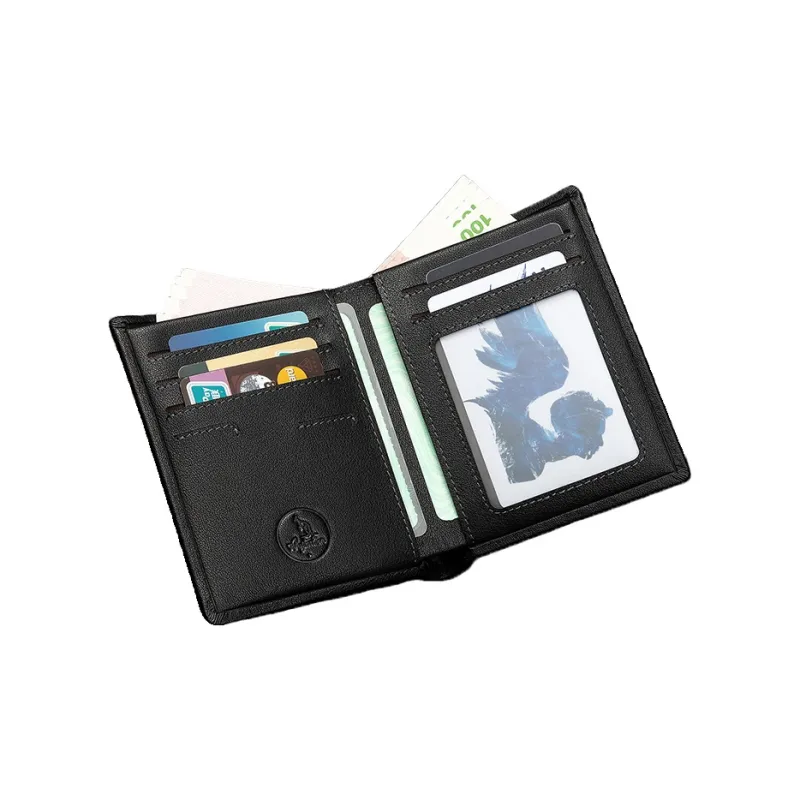 AUGTARLION Genuine Leather Cow Leather Durable Coin Wallet Regular Men's Black-3