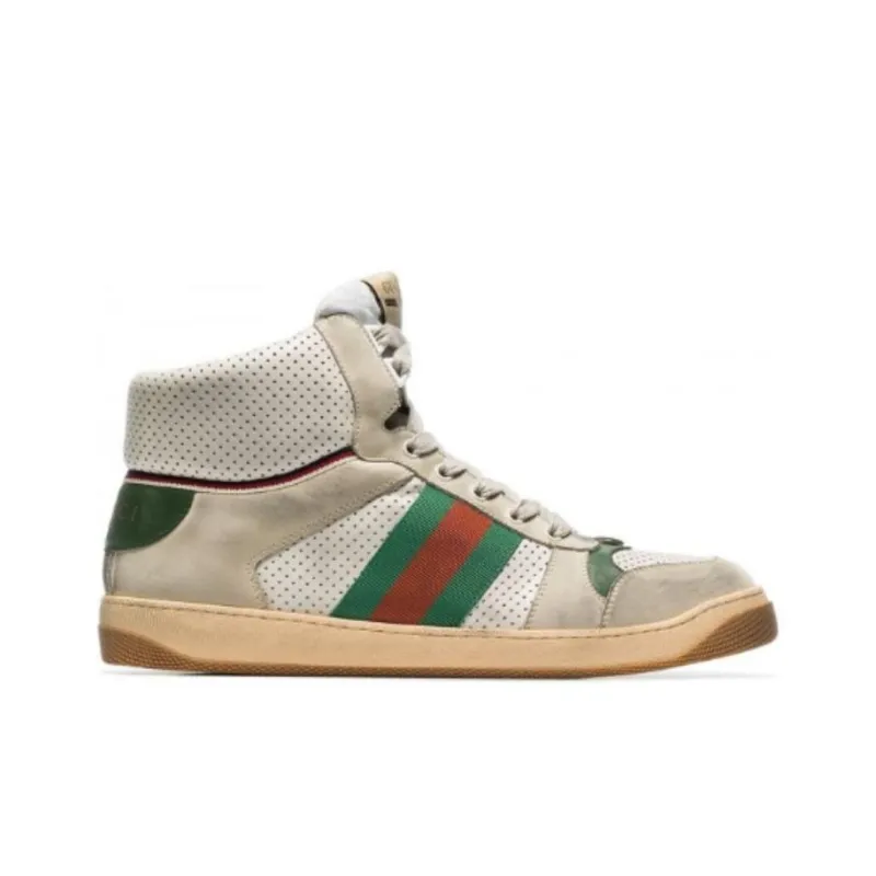 GUCCI Screener High-Top Skateboard Shoes Men's White Green-1