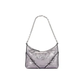 GIVENCHY Voyou Layered Leather Handbag Shoulder Bag Women's Silver Gray