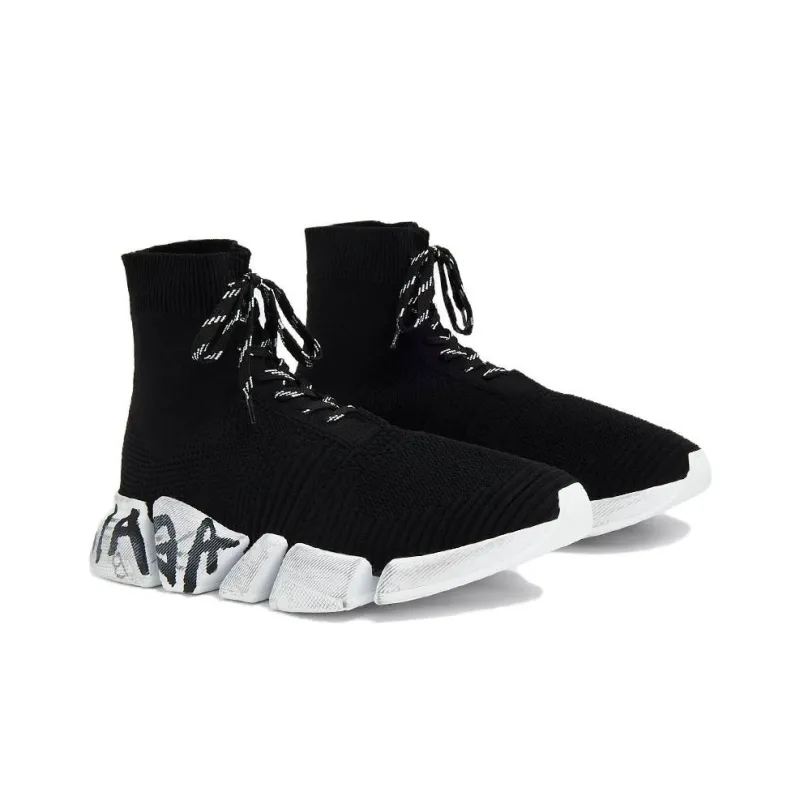 Balenciaga Speed 2.0 Lace Up Sneakers 'Black Recycled Knit And White Sole Unit'-3